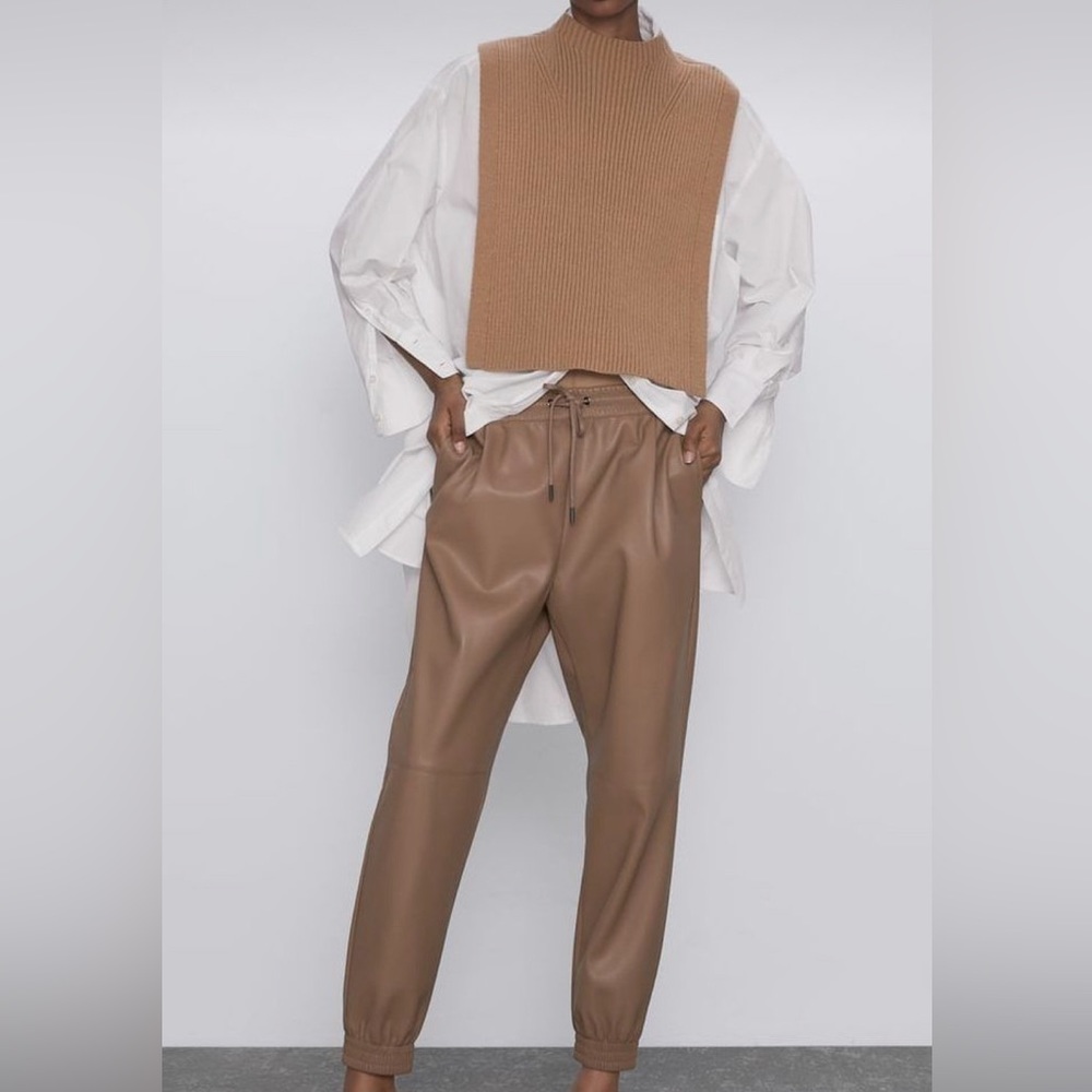 zara faux leather jogger
